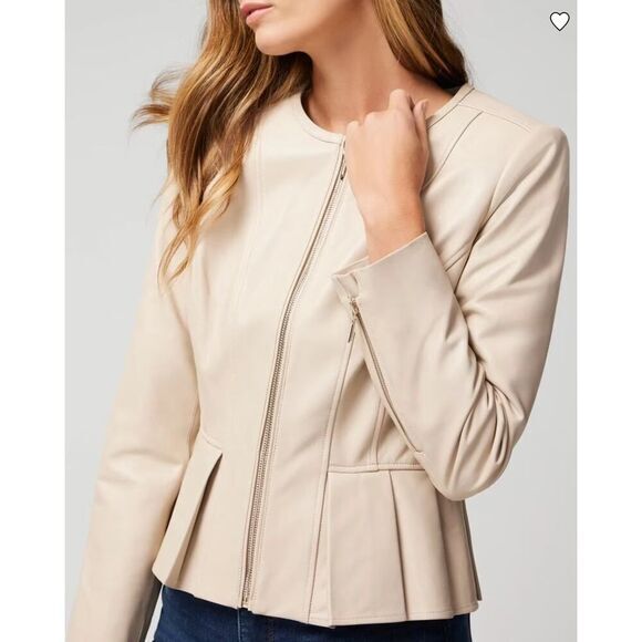 New! *Stained* White House Black‎ Market Leather Flirty Jacket, size 12 - Picture 1 of 16